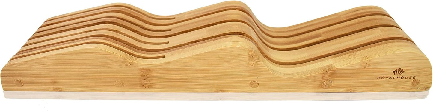 Bamboo Knife Block Holder, In-Drawer Knife Drawer Organizer,Knife Block without Knives