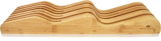 Bamboo Knife Block Holder, In-Drawer Knife Drawer Organizer,Knife Block without Knives