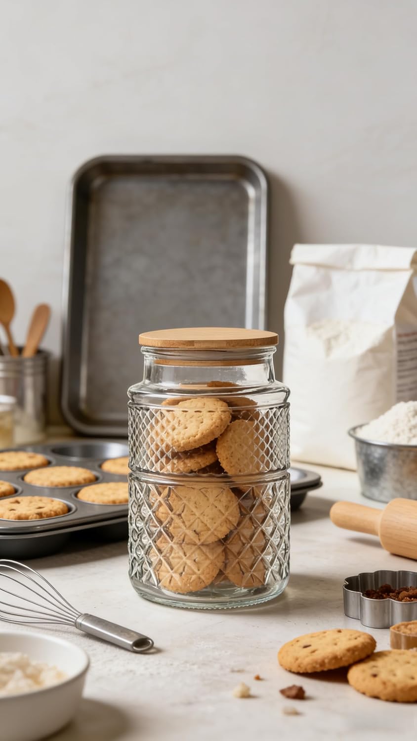 Large Glass Storage Jar, 2 Pack 60 FL OZ Glass Food Storage Containers with Bamboo Lid