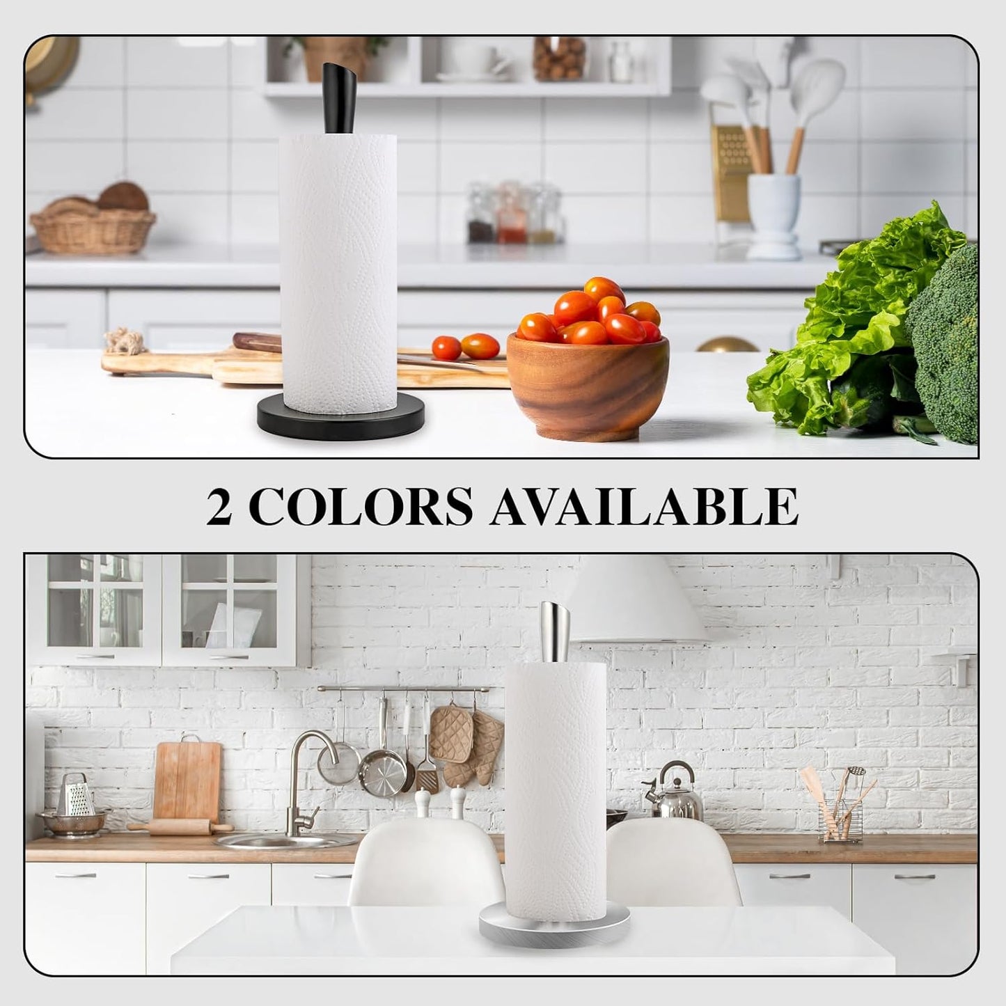 Paper Towel Holder Stand, Stainless Steel Kitchen Paper Towel Countertop Stand with Streamline Body, Bathroom Organization for Family Standard Large Size Roll Paper, Sliver