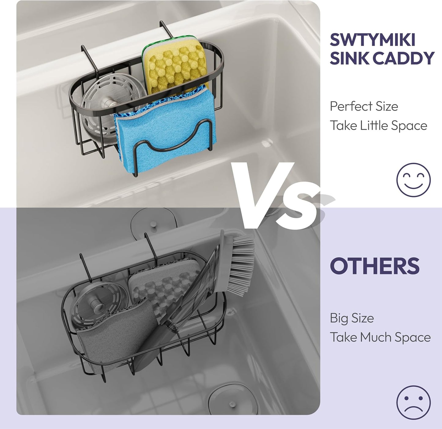 Sponge Holder for Kitchen Sink - Movable Kitchen Sink Caddy with M Shape Hook