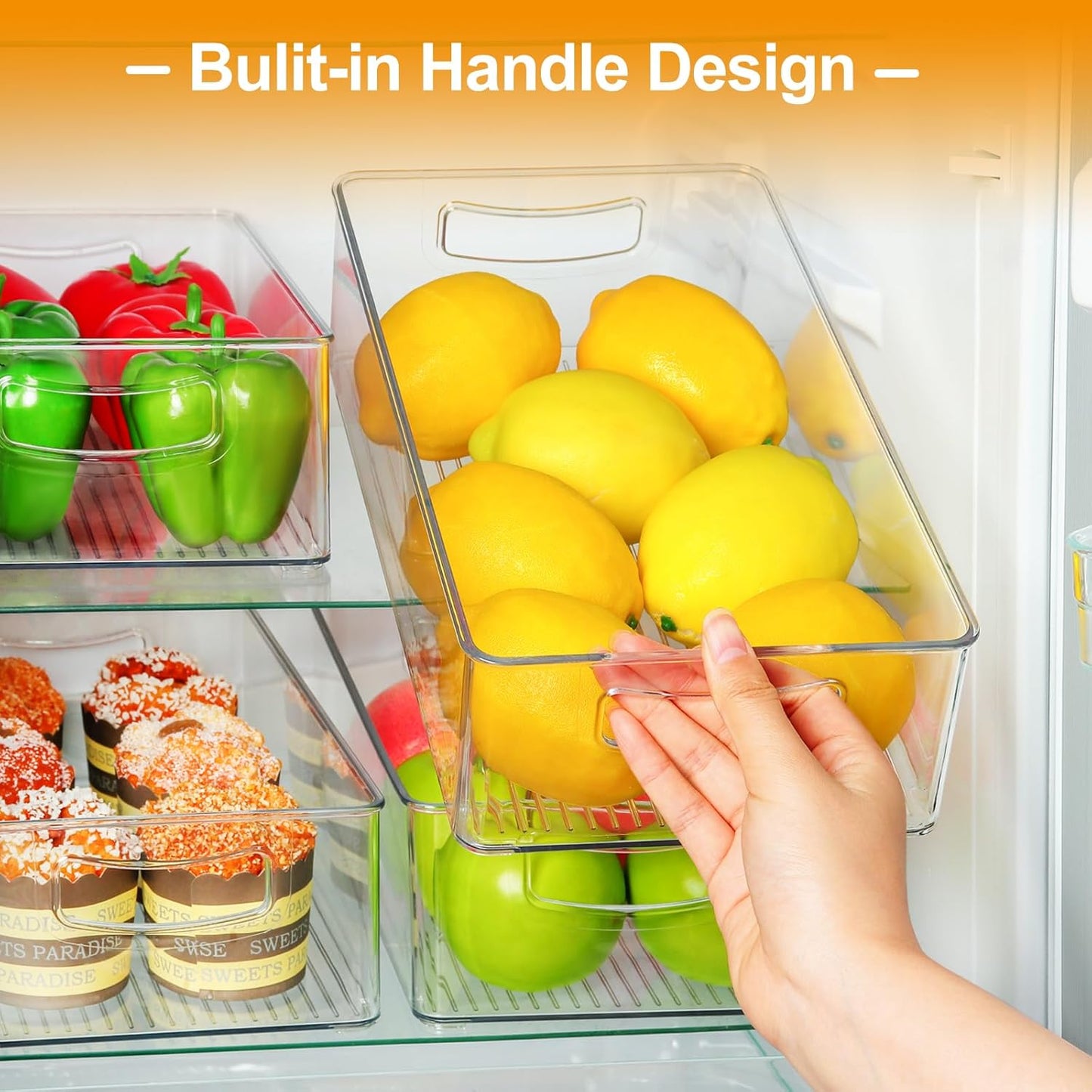 Clear Storage Bins 8 Packs for Refrigerator
