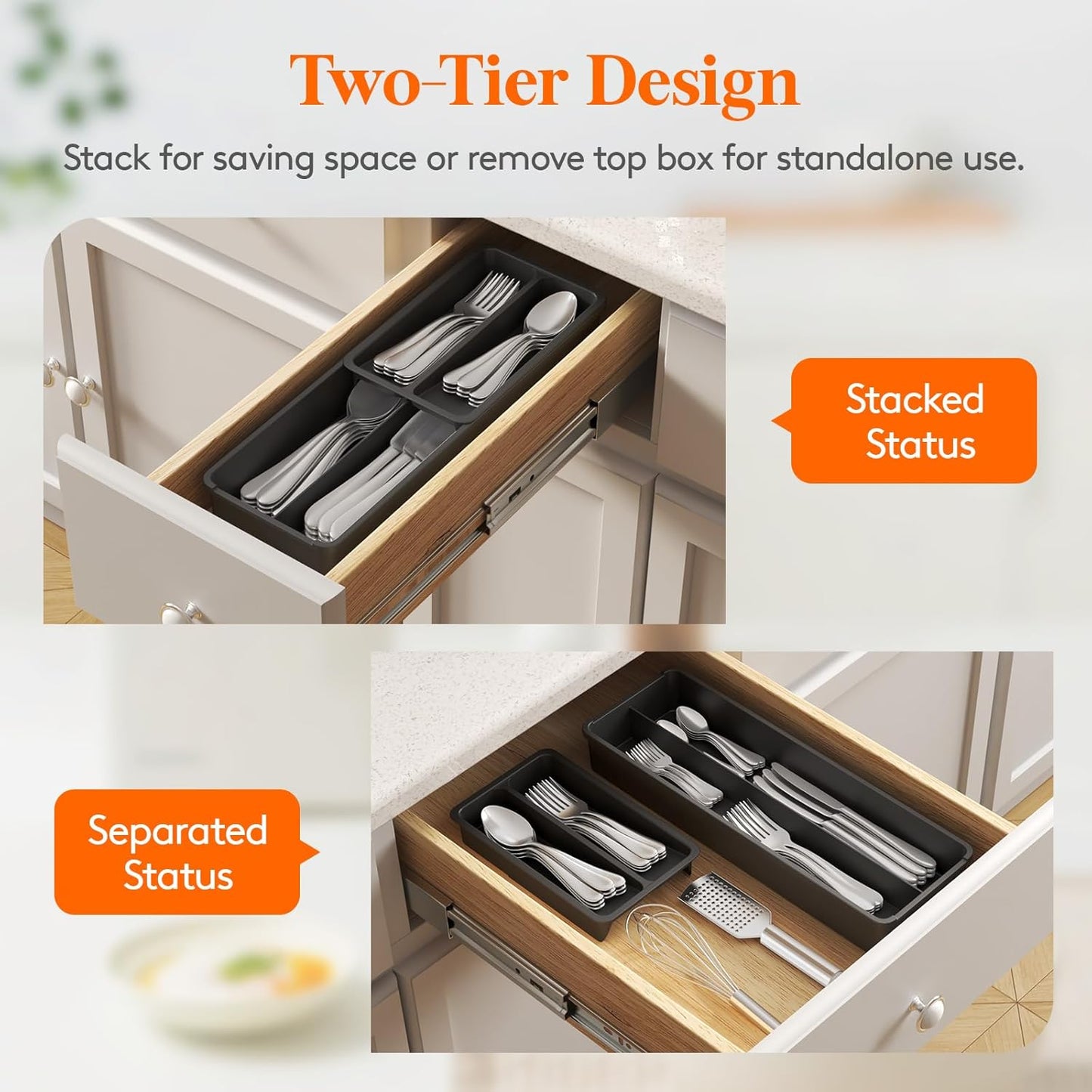 Compact Silverware Organizer for Kitchen Drawer, Narrow Flatware Tray Holder