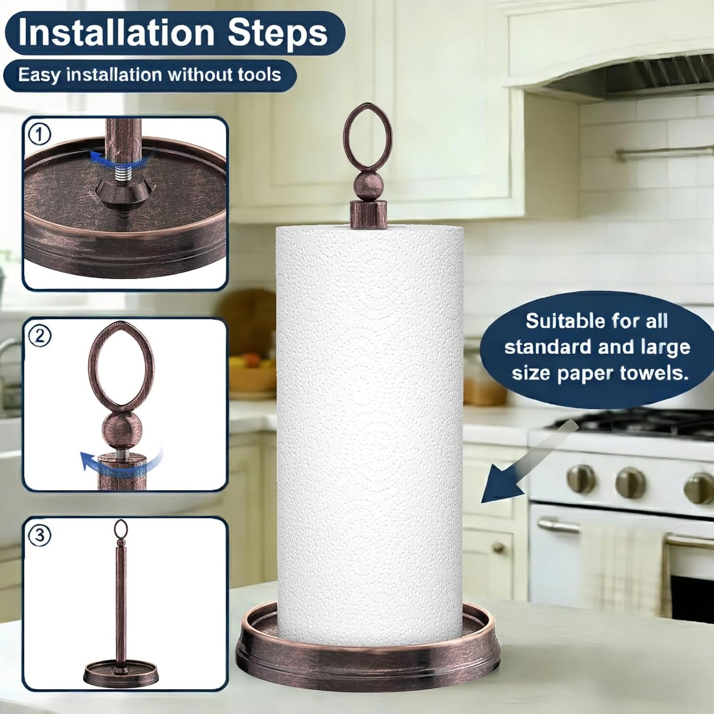 KASUNTO Paper Towel Holder Steel Paper Holder countertop，Black Paper Towel Holder for Kitchen Countertops, Bars & Dining Tables,Fits Standard & Jumbo Rolls, Oil Rubbed Bronze