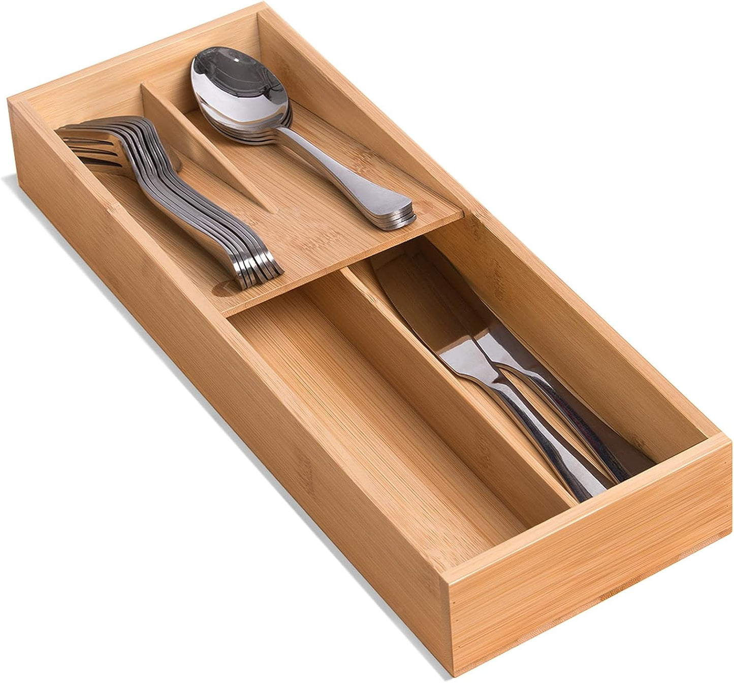 Bamboo Silverware Drawer Organizer, Kitchen Small Silverware Organizer, Utensil Tray Holder