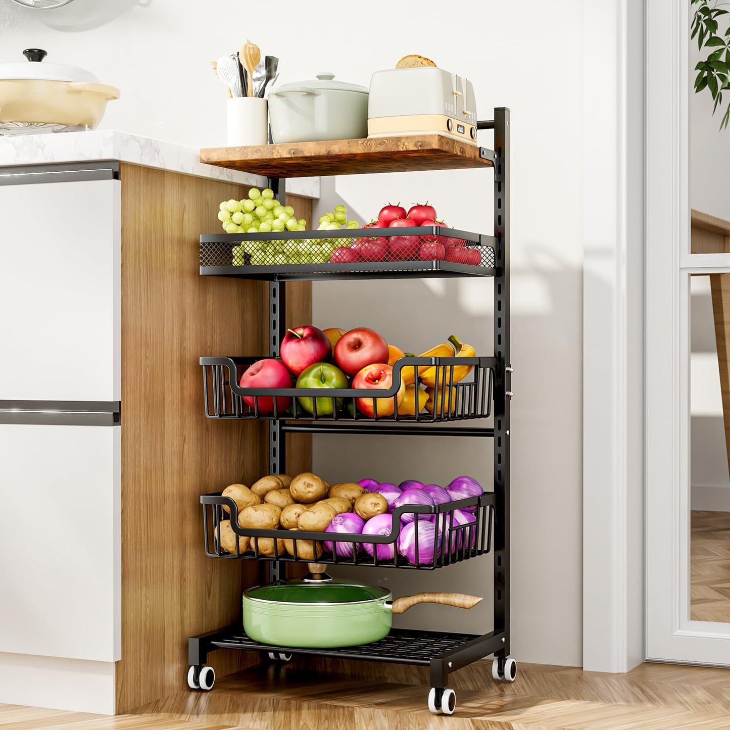 Fruit Basket Kitchen Cart - 5 Tier Adjustable Vegetable Storage Rack