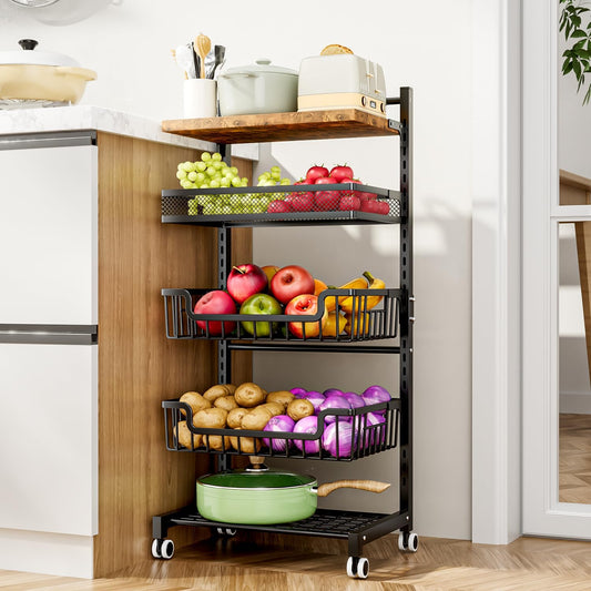 Fruit Basket Kitchen Cart - 5 Tier Adjustable Vegetable Storage Rack
