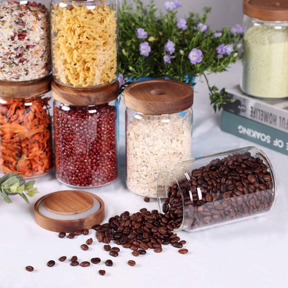 Stackable Kitchen Canisters Set of 8,High Borosilicate Glass Cylinder Airtight Food Storage