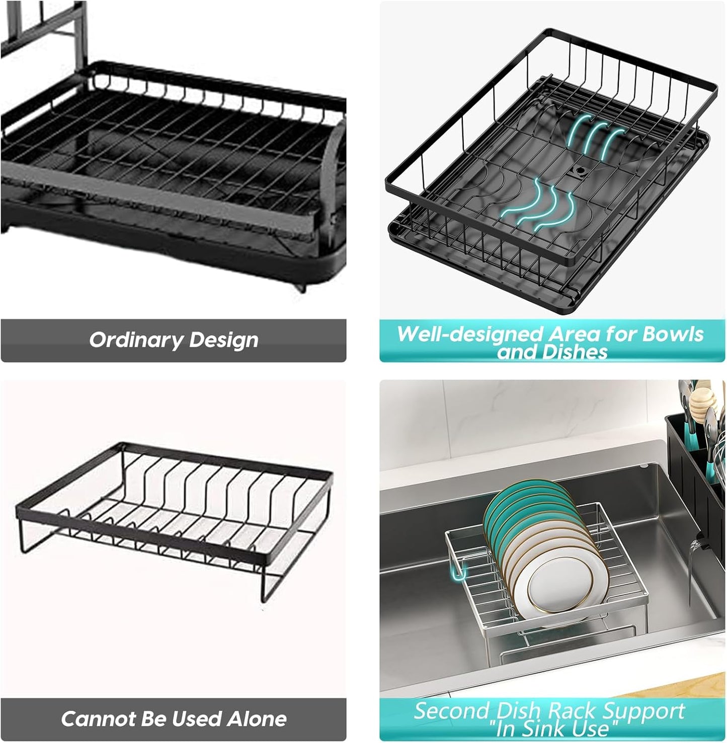 Dish Racks for Kitchen Counter, 2025 Upgrade Large Sink Dish Drying Rack with 3-Compartment Utensil Holder 16.8" D x 13" W x 5.71" H