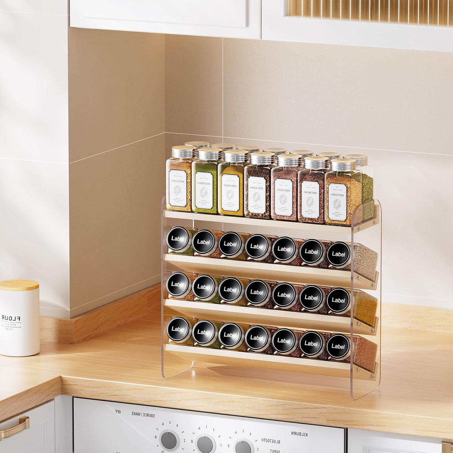 Clear Spice Rack Organizer for Cabinet, 4 Tiered Vertical Spice Shelf