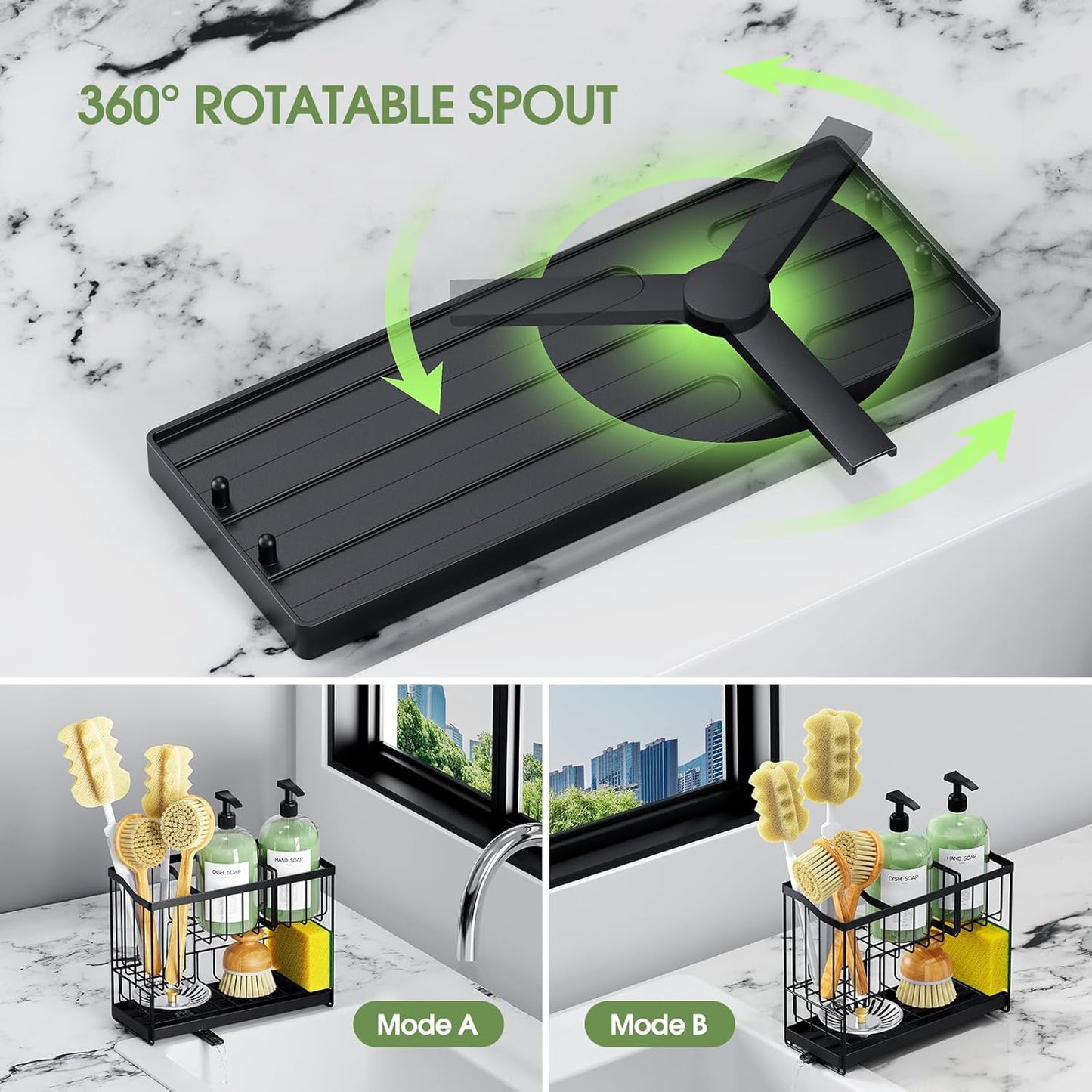 Kitchen Sink Caddy, 2-Tier Self-Draining Sponge & Dish Brush Holder