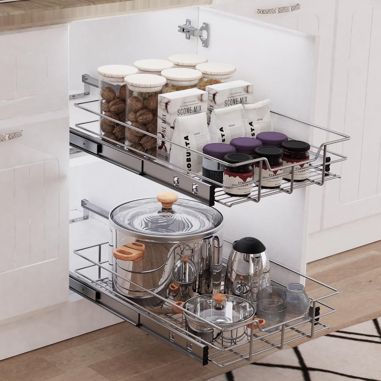 Pull Out Cabinet Organizer 14" W X 17" D, Slide Out Drawers For Kitchen Organizers and Storage