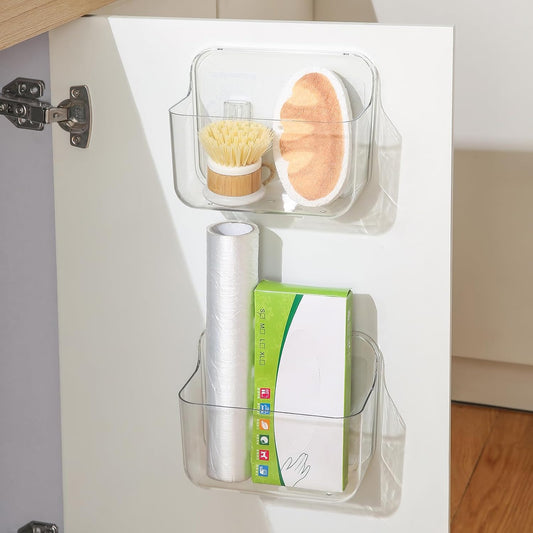 2 Pack Adhesive Cabinet Door Organizer, Compact Kitchen Under Sink Organizer