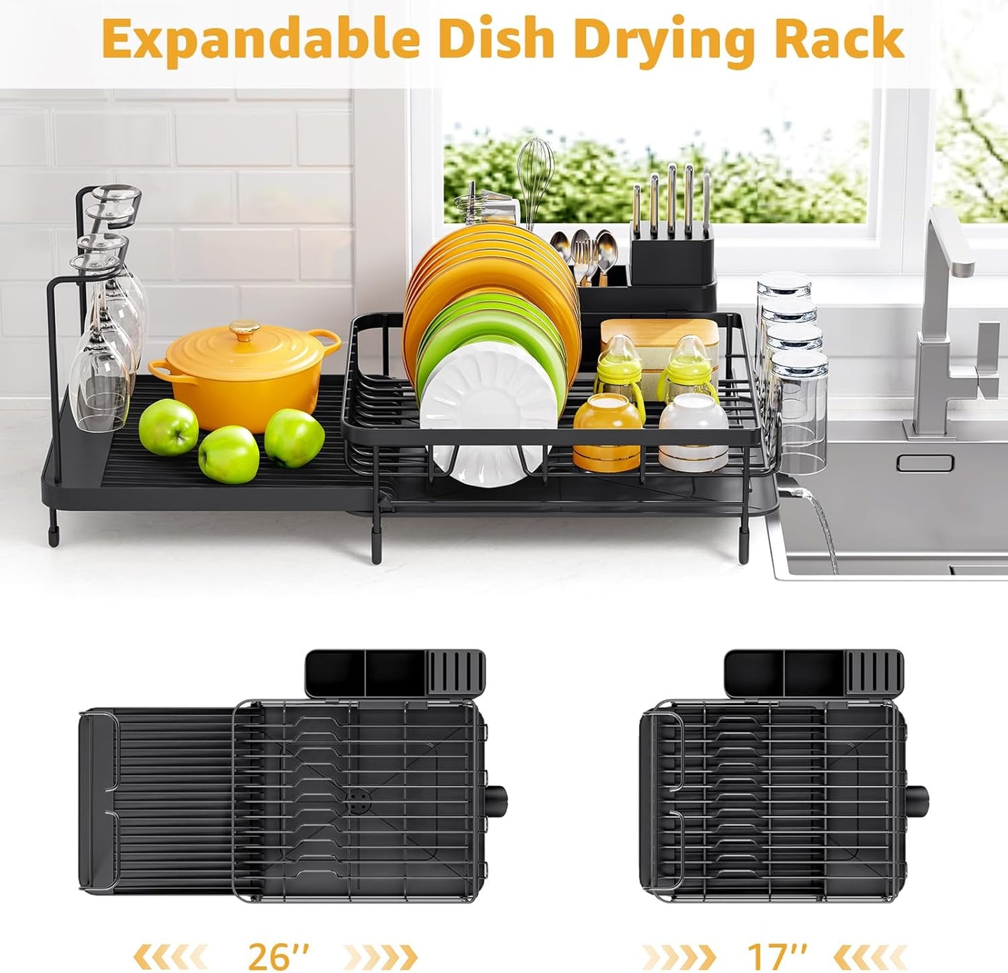Large Dish Drying Rack – Expandable Dish Rack for Kitchen Counter