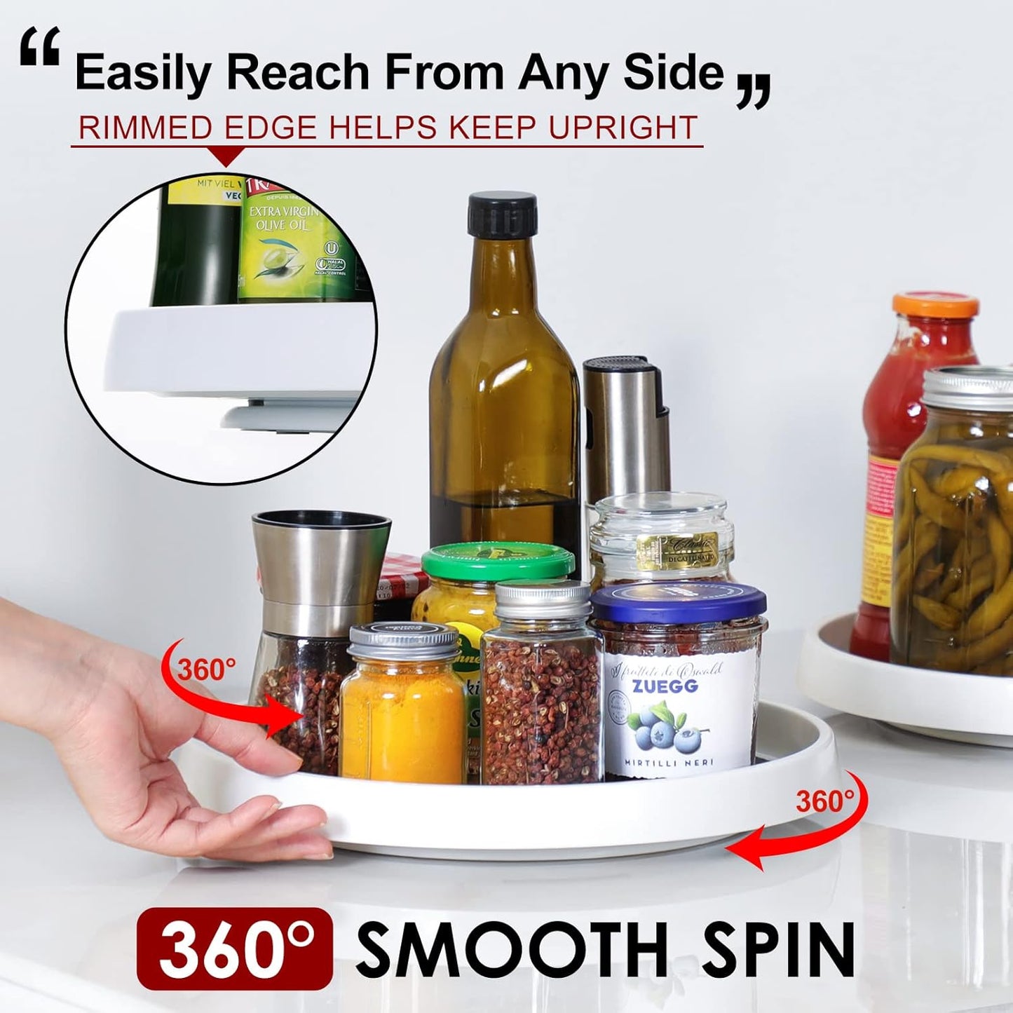 Set of 4, 10 Inch Non-Skid Lazy Susan Organizers - Turntable Rack for Cabinet