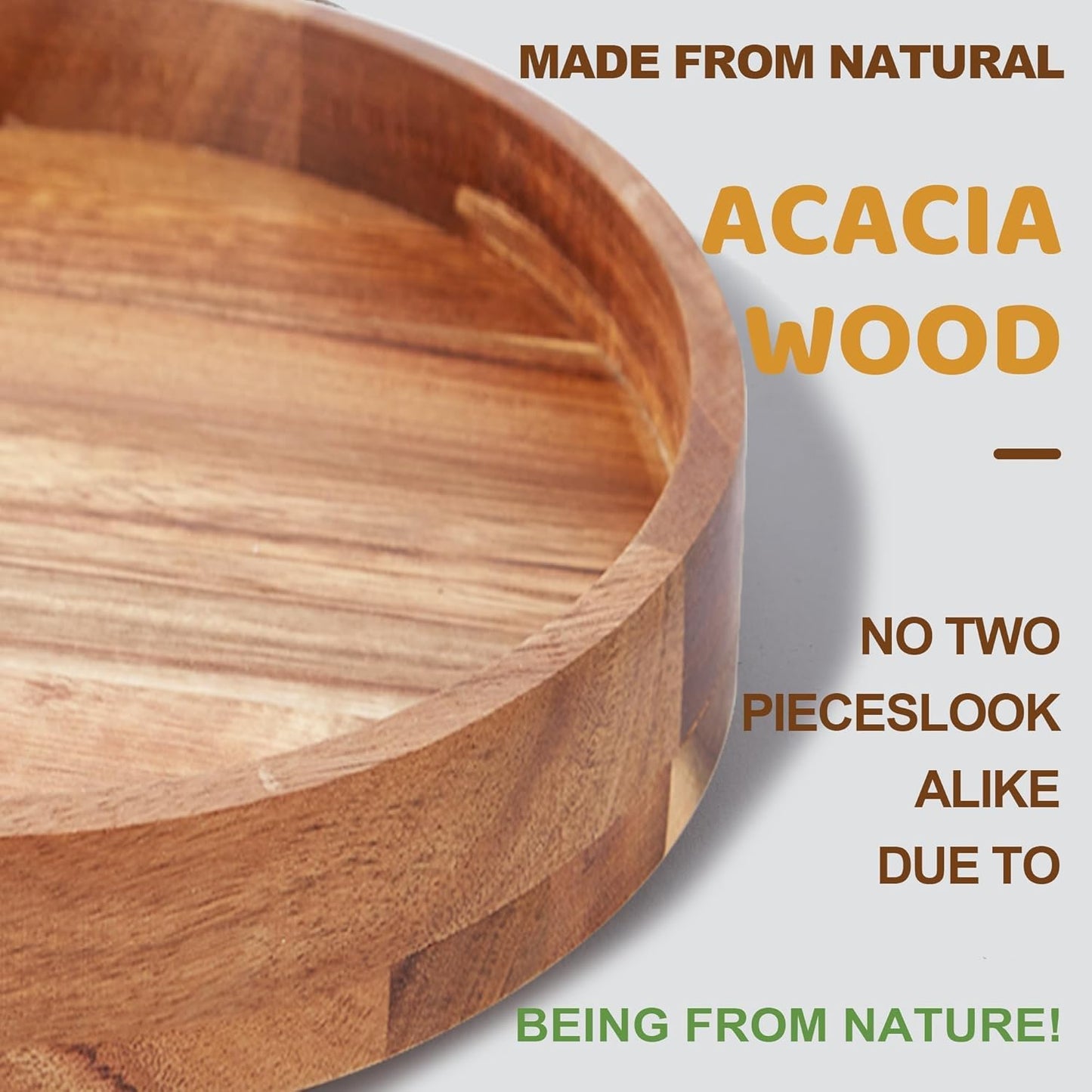 9 Inch Acacia Wood Lazy Susan Organizer for Cabinet