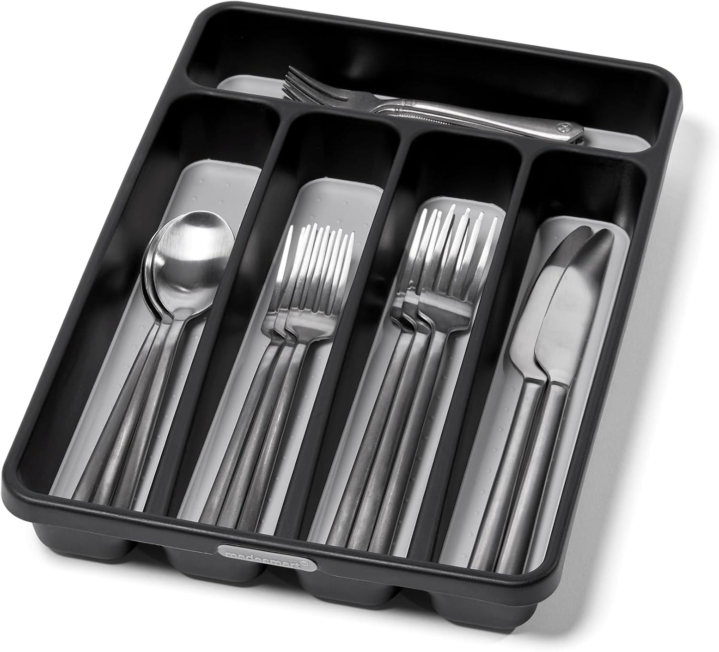 Small Silverware Tray, 5 Compartment Flatware Organizer for Forks, Knives & Spoons, Non Slip
