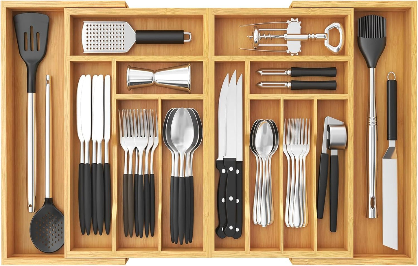 Large Silverware Drawer Organizer, Expandable 21.4 to 36 Inches Wide