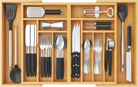 Large Silverware Drawer Organizer, Expandable 21.4 to 36 Inches Wide