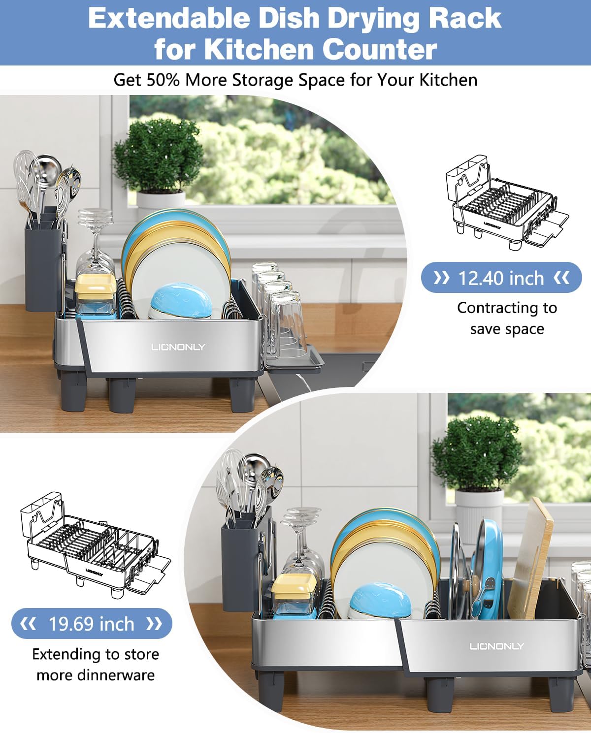 Expandable Dish Drying Rack with Drain Spout