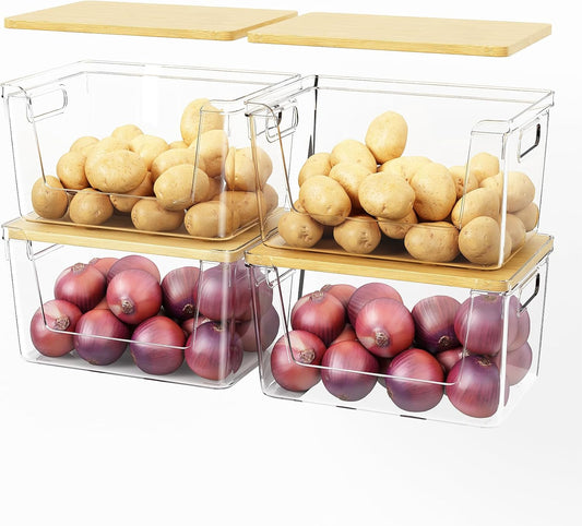 4 Set Pantry Organizer and Stackable Storage Kitchen,Sturdy and Durable Storage Basket for Potato