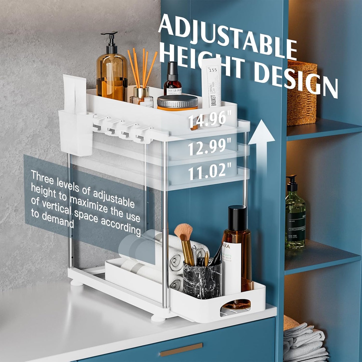 2 Pack Under Sink Organizers and Storage, Double Sliding Kitchen Cabinet Organizer