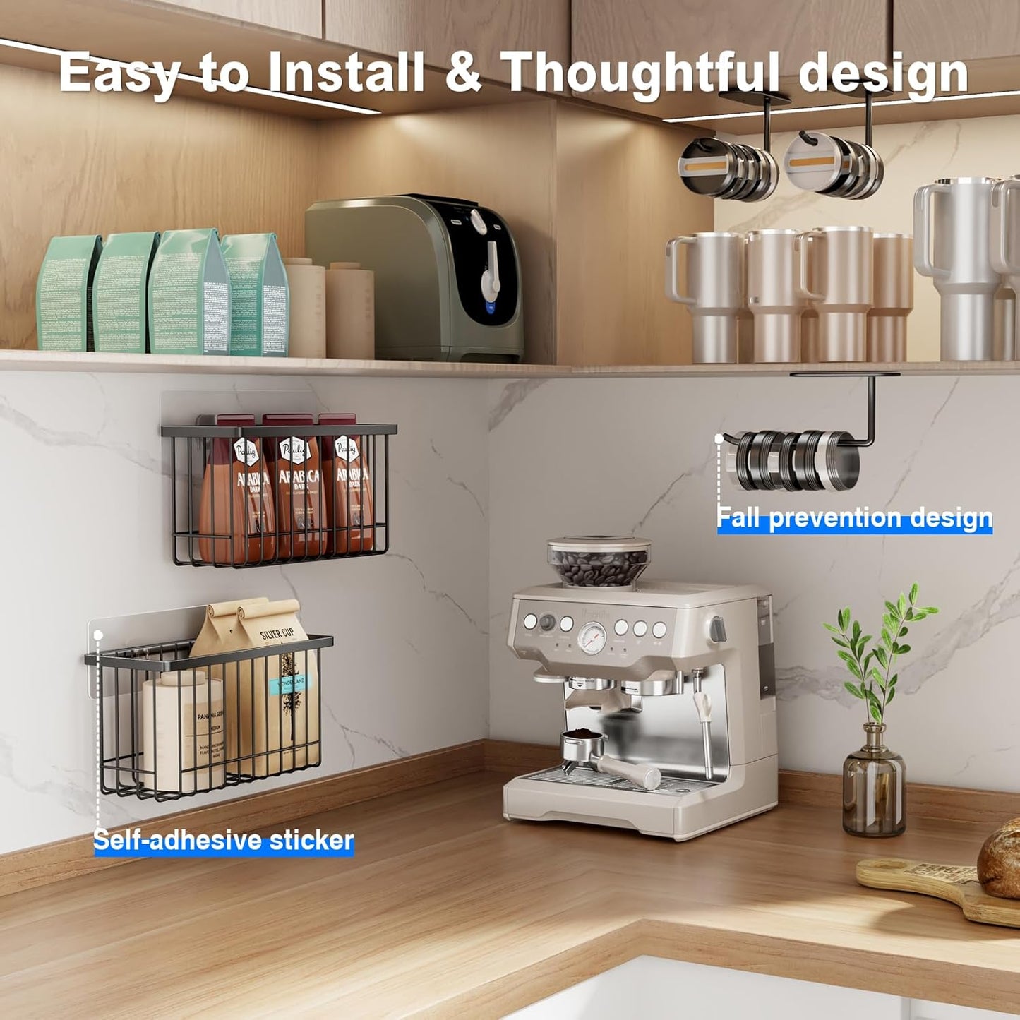 4 Pack Adhesive Cabinet Door Organizer, Lid Organizers Inside Cabinet Food Container/Tumbler Lid Organizer and Storage Cup Lids Holder for Kitchen & Bathroom Wall Mounted(Black)