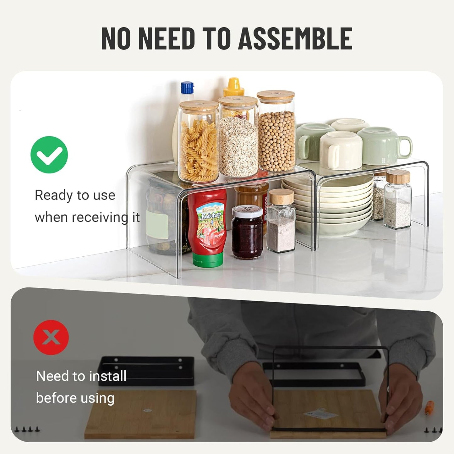 Clear Cabinet Organizer, Shelf Organizer Set of 2 for Kitchen Pantry Organizers and Storage