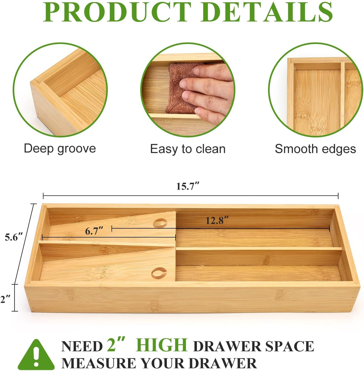 Small Bamboo Skinny Silverware Drawer Organizer Narrow Utens