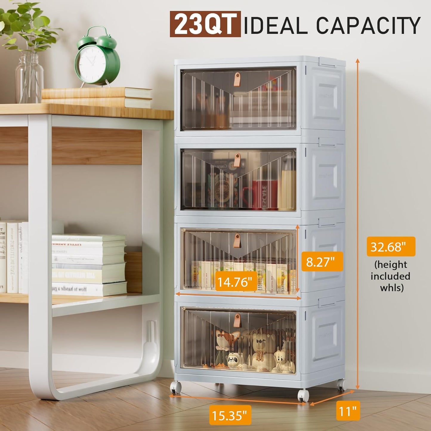 4 Tier Stackable Plastic Storage Bins with Lid and Wheels - 23 QT Closet Organizers and Storage