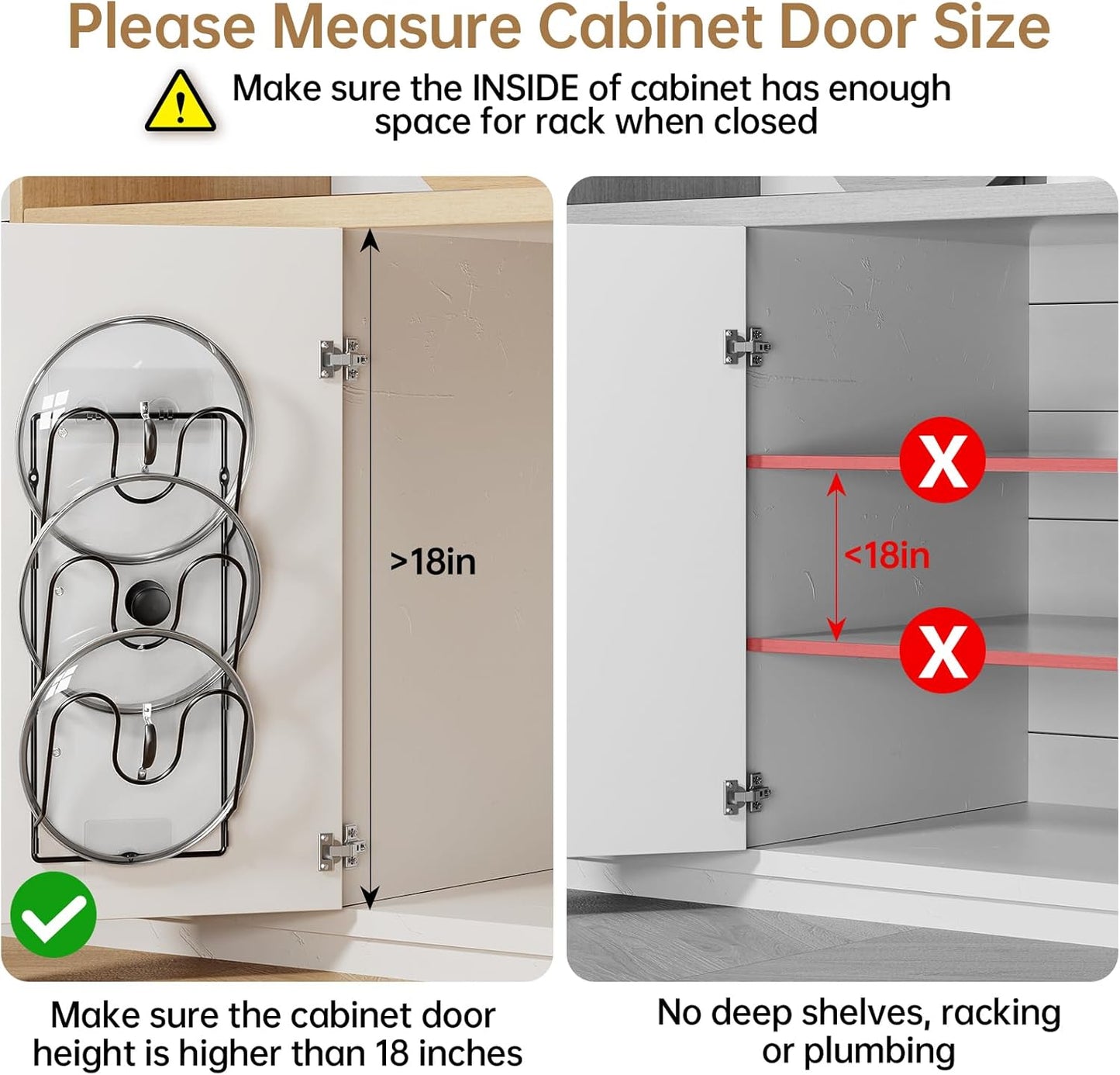 2 Pack Pot Lid Organizer Rack for Cabinet Door, 6-Tier Pot Lid Holders inside Cabinet