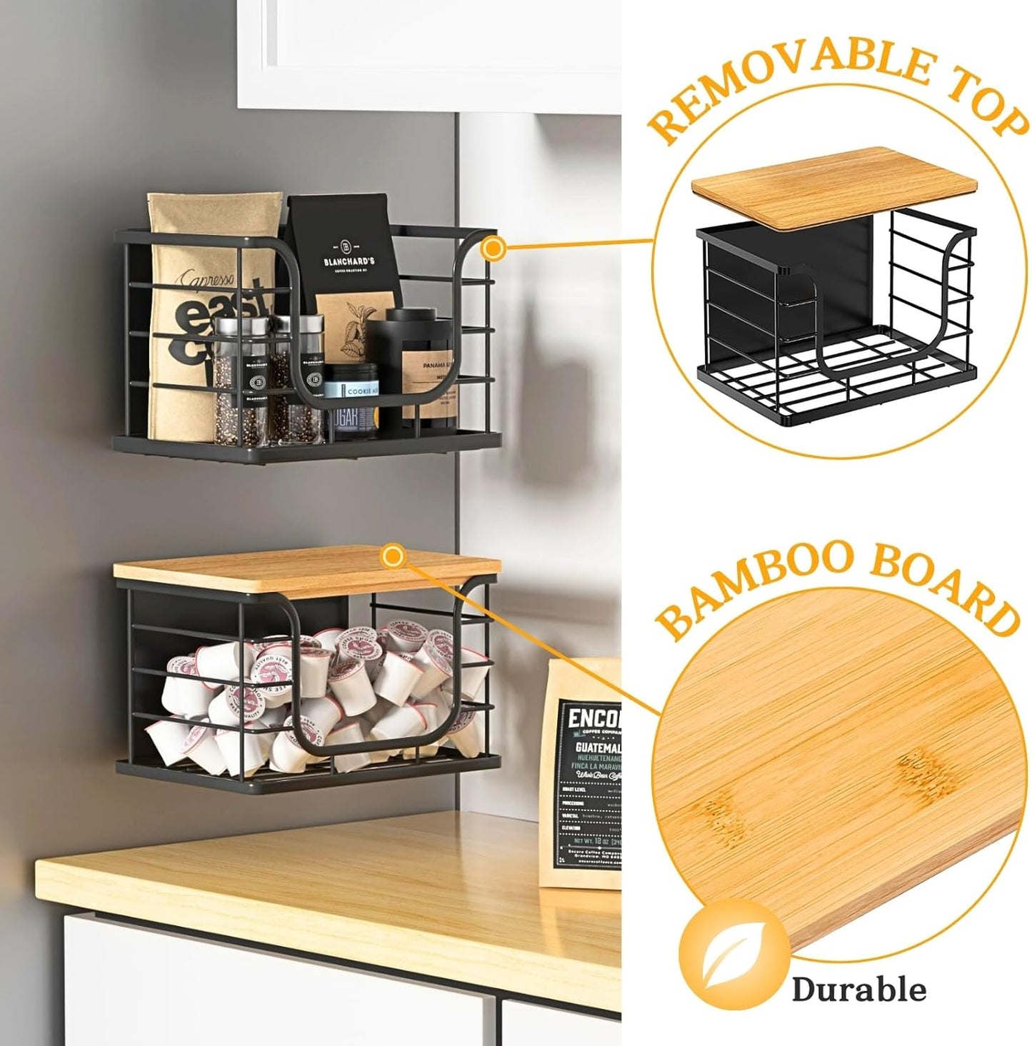 Magnetic Shelf for Fridge Trash Bag Organizer, 2 Pack Stackable Garbage Bag Holder with Bamboo Lid