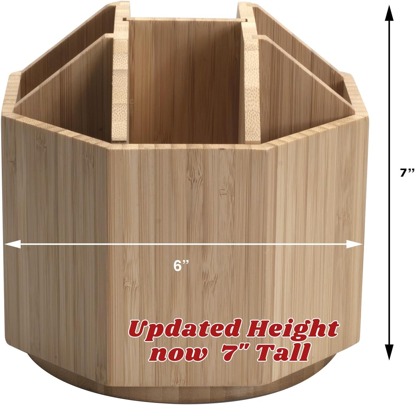 Bamboo Rotating Utensil Holder & Kitchen Organizer, Multiple Compartments, 8 Sections, store Forks