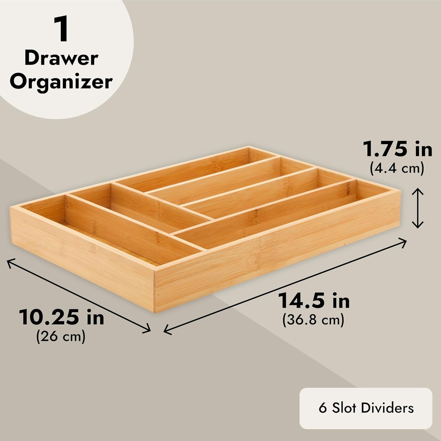 Silverware Organizer Tray - Brown Bamboo, 6-Slot