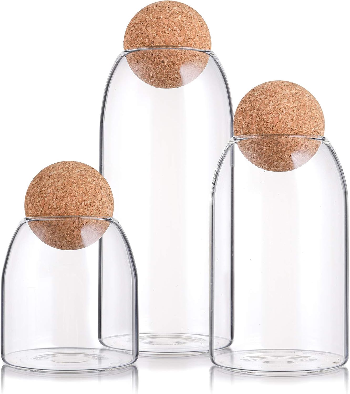 3 Pack Glass Storage Jar with Ball Cork Lid, Clear Glass Canisters with Cork Ball
