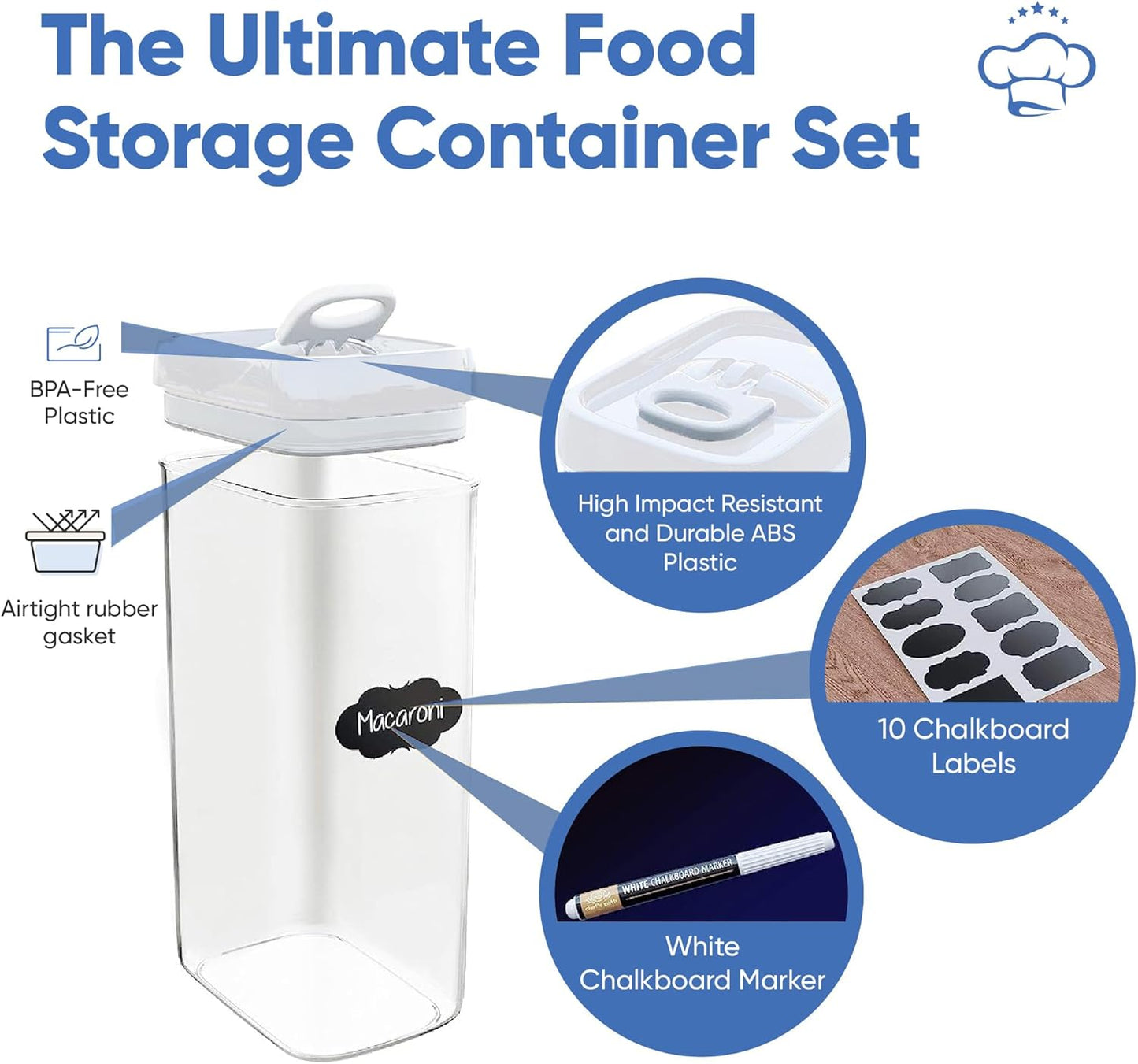 Large Airtight Food Storage Containers with White Lids, Set of 4, 3.2L, 109Oz