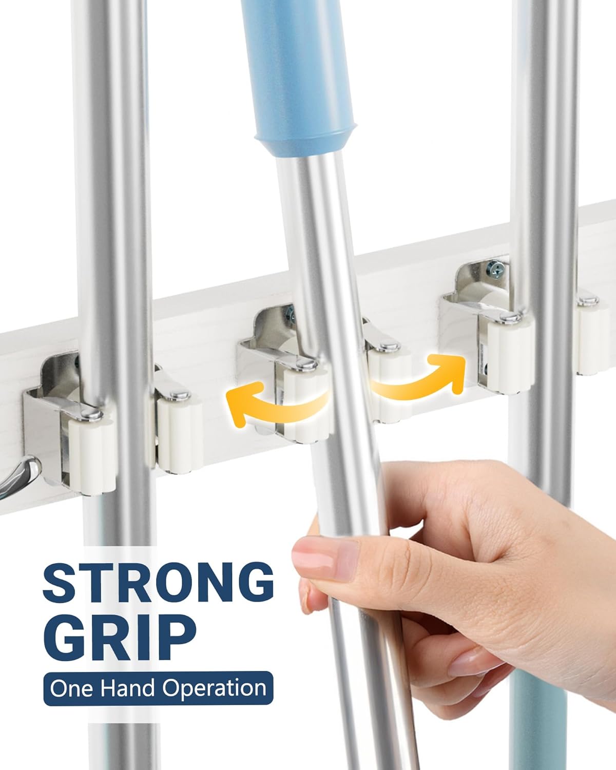 Broom Holder Door Mount, Over the Door Broom and Mop Holder with 2 Over Door Hooks