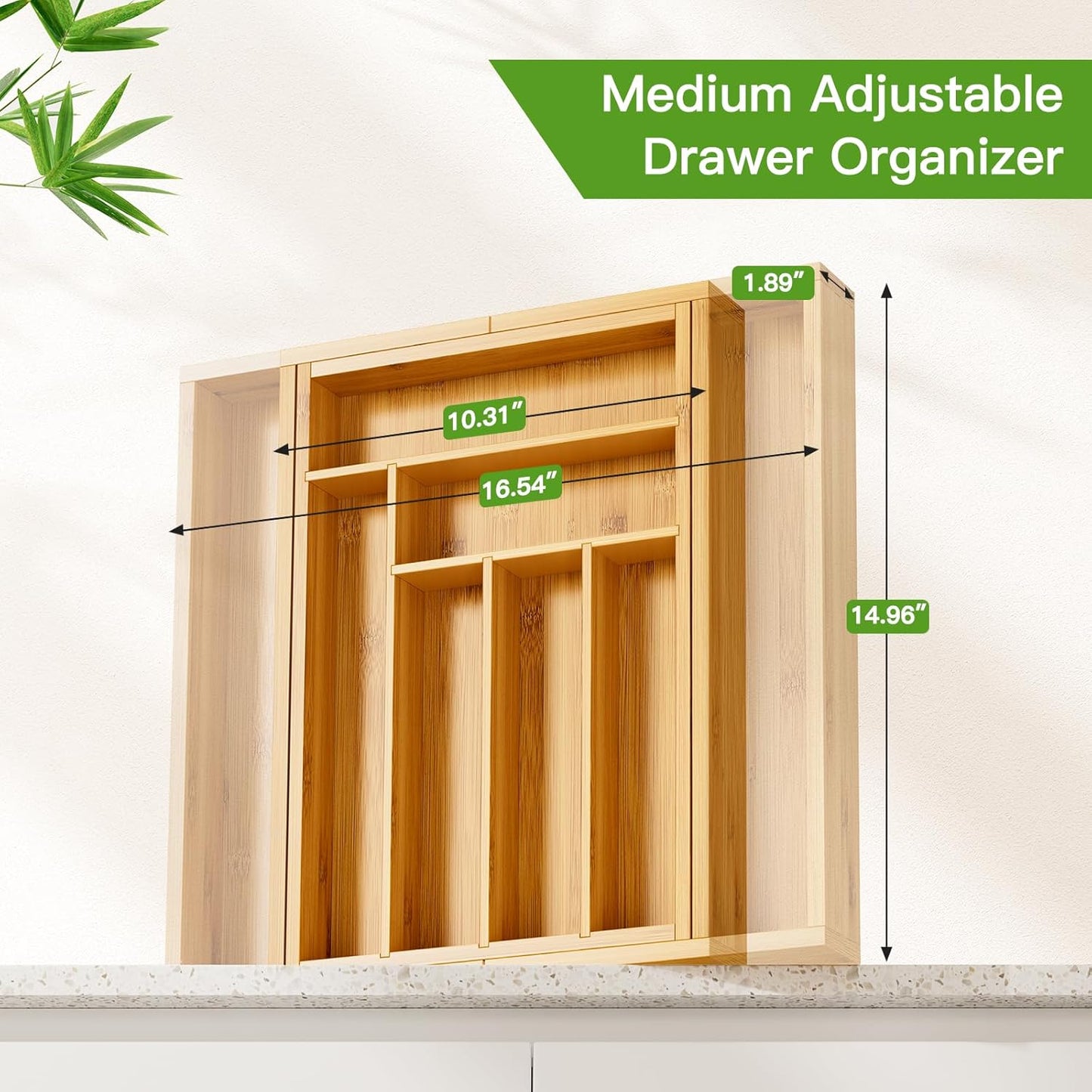 Bamboo Expandable Drawer Organizer for Utensils Holder, Adjustable Cutlery Tray