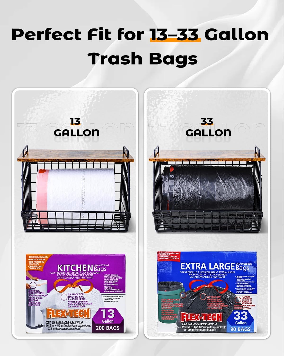 2 Pack Stackable Extra Large Trash Bag Holder Under Sink