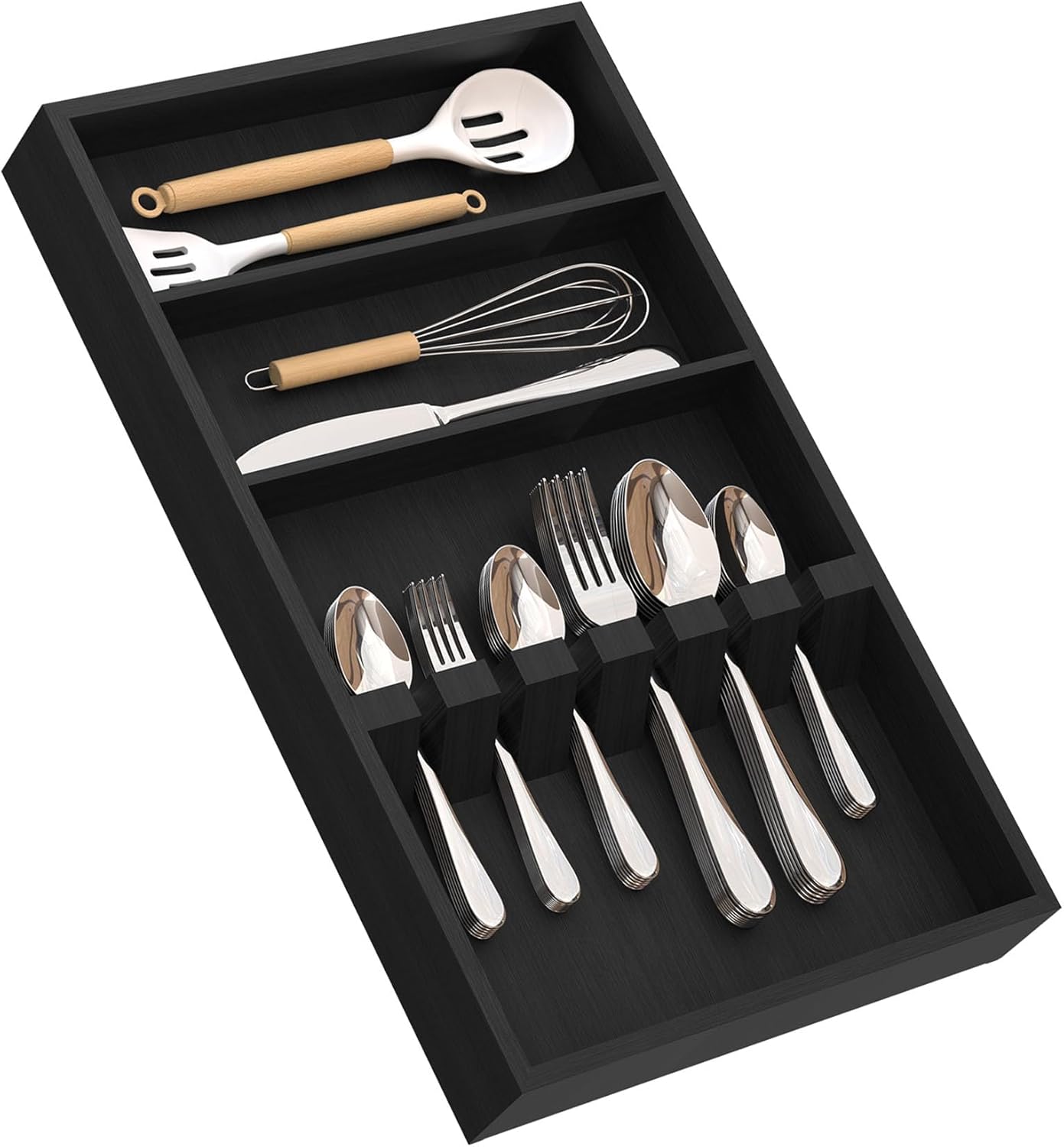Pure Bamboo Silverware Drawer Organizer: 16.5 Inch Large Silverware Utensil Tray Holder
