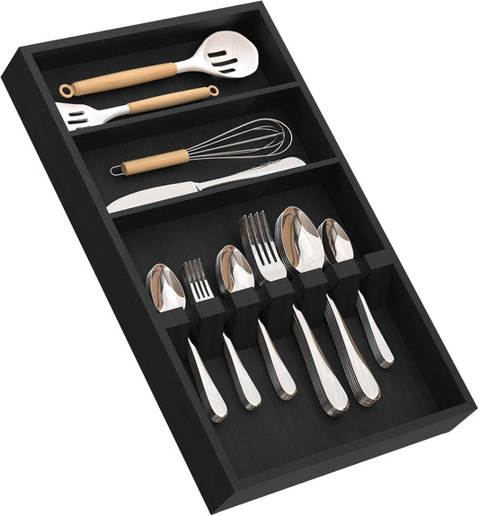 Pure Bamboo Silverware Drawer Organizer: 16.5 Inch Large Silverware Utensil Tray Holder