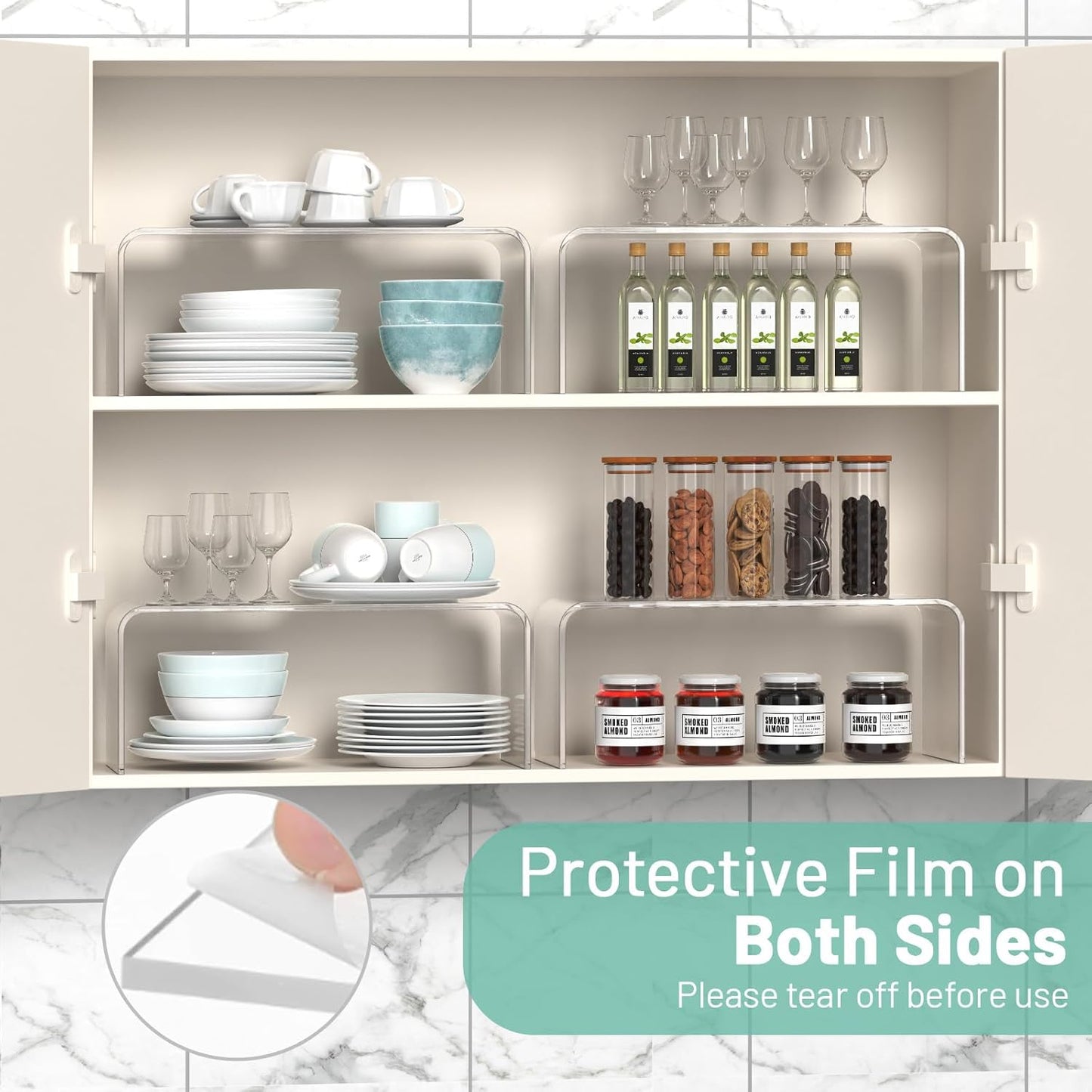 Clear Cabinet Shelf Organizers, 2 Pack Shelf Risers Kitchen Cabinets, Spice Rack for Dishes