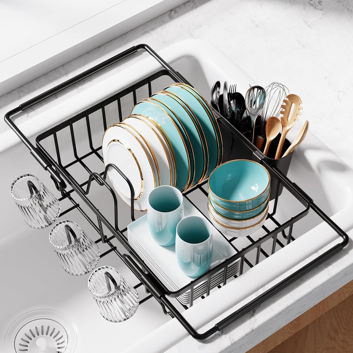 Dish Drying Rack in Sink - Expandable Stainless Steel Dish Rack Over the Sink