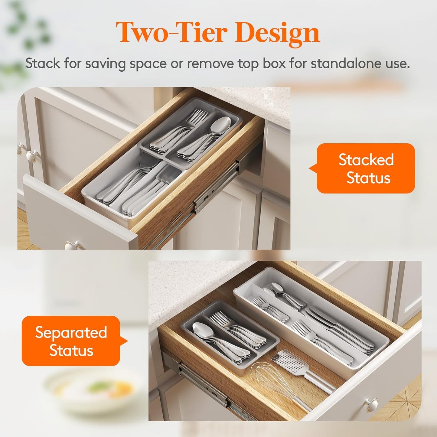 Compact Silverware Organizer for Kitchen Drawer, Narrow Flatware Tray Holder