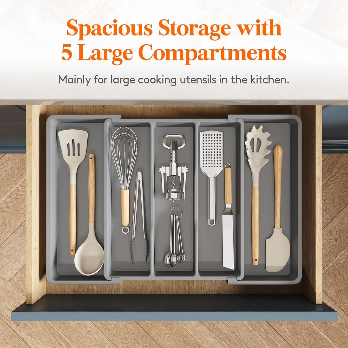 Utensil Organizer for Kitchen Drawers, Expandable Cooking Utensil Tray