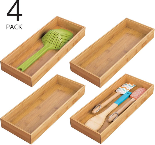 Wooden Bamboo Drawer Organizer - 15" Long Stackable Storage Box Tray for Kitchen Drawers/Cabinet
