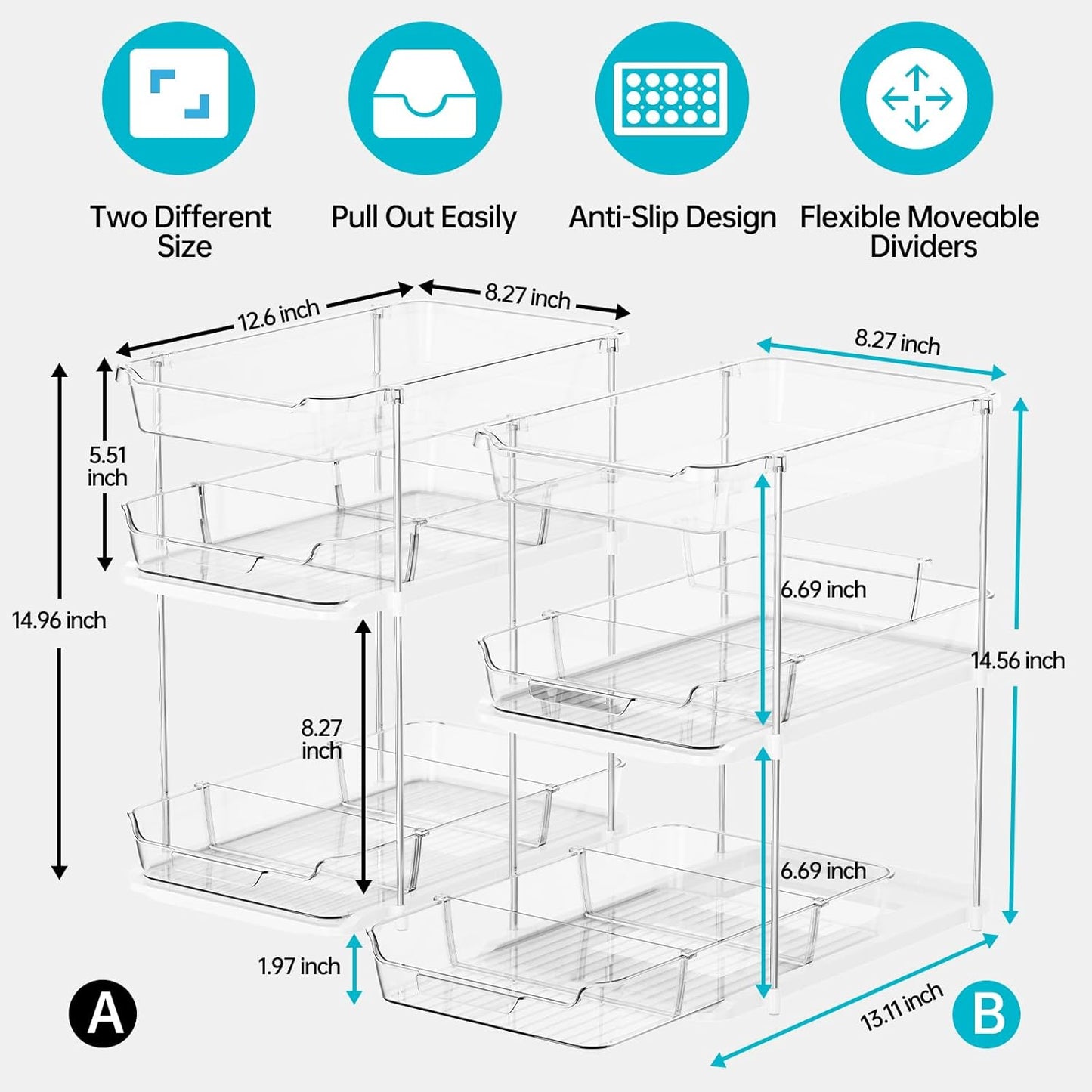 2 Sets of 3-Tier Bathroom Under Sink Organizers and Storage