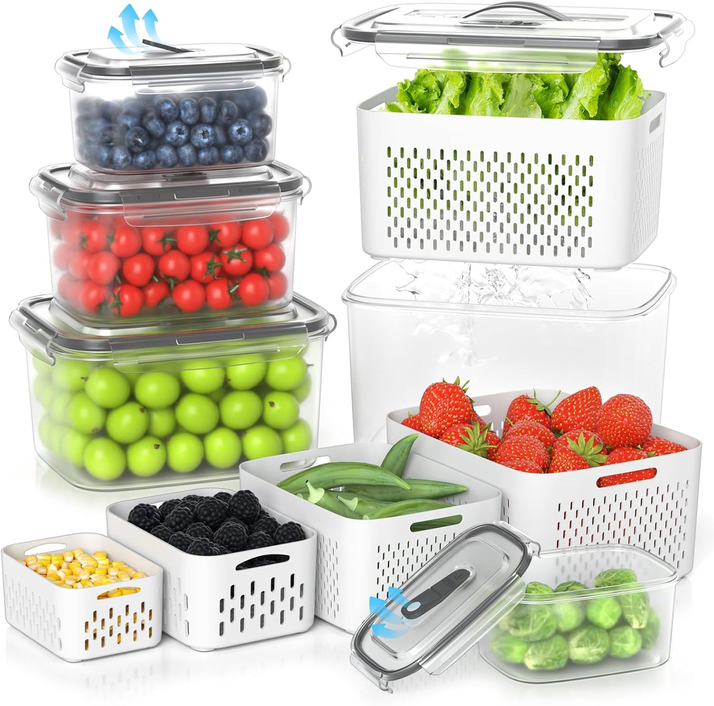 5 Pack Fruit Storage Containers for Fridge - Clear Berry Containers with Colander