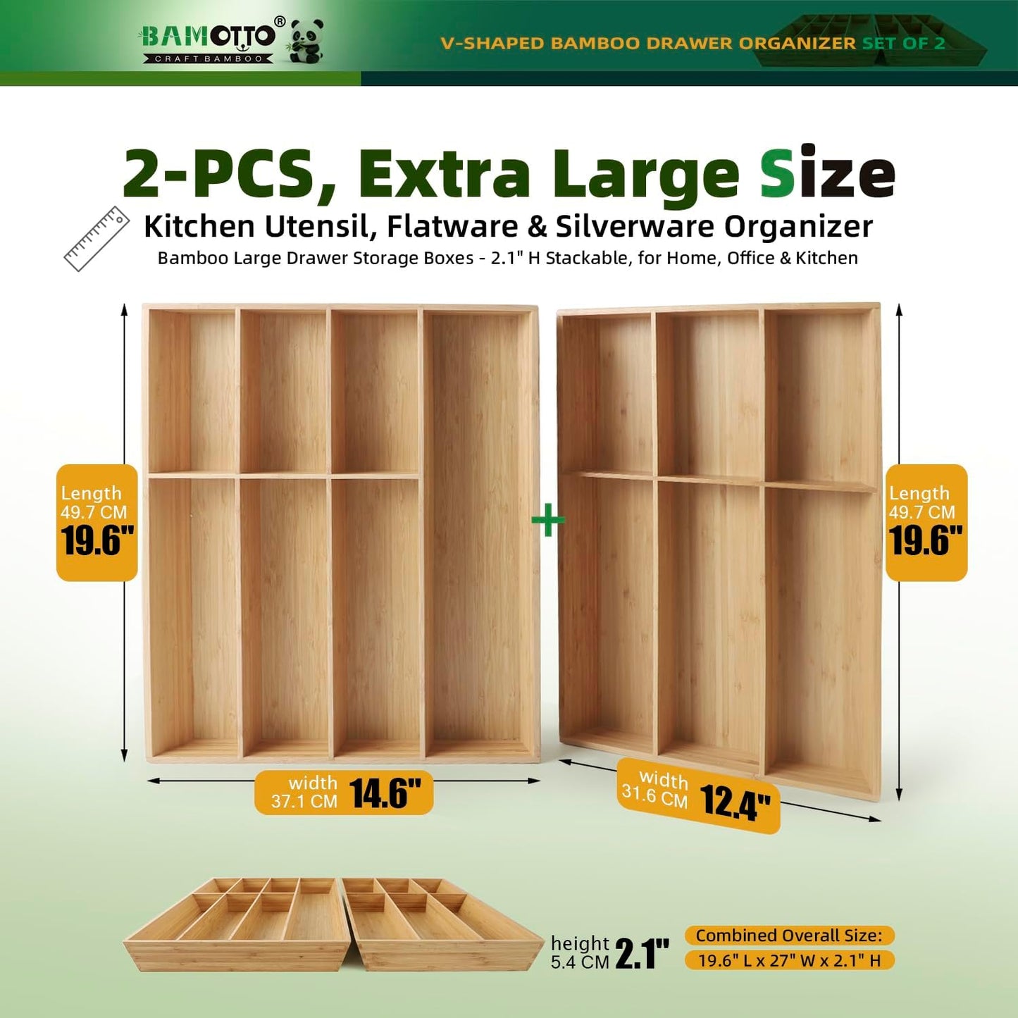 13 Slot V-Shaped Bamboo Drawer Organizer Set of 2