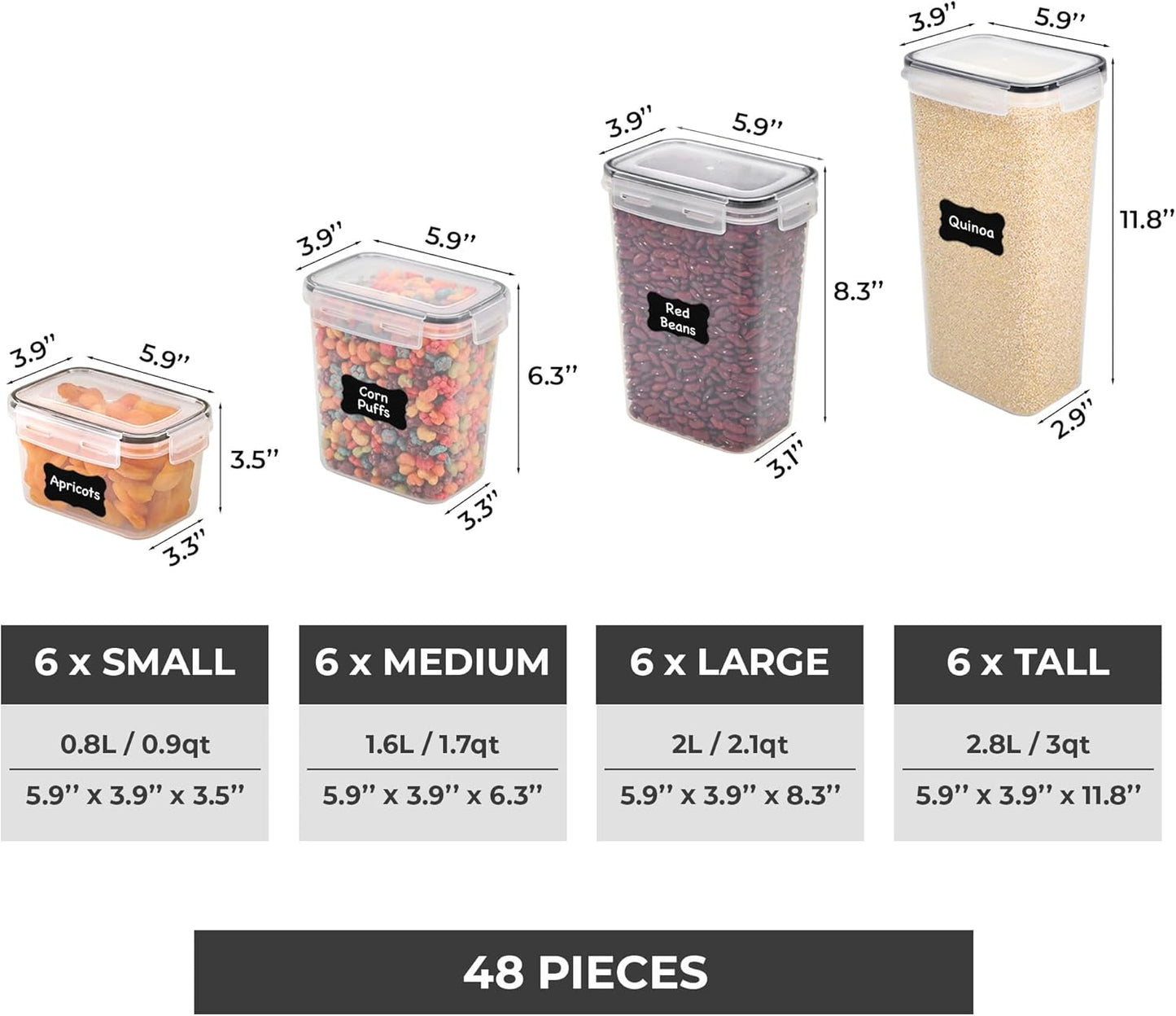 Kitchen Storage Containers with Lids, 48 PCS Airtight Food Storage Containers